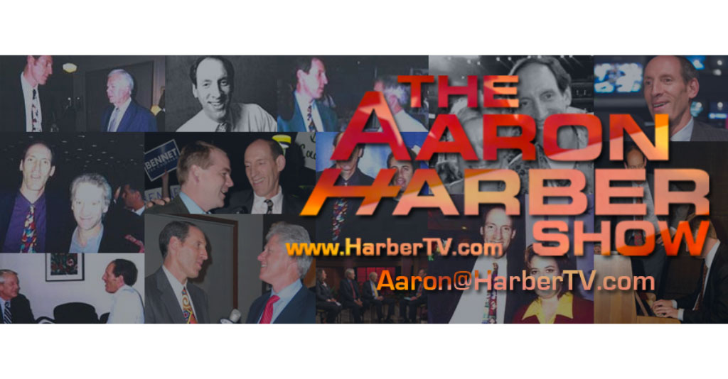 Various images in a collage of Aaron Harber and interviews with notable politicians and celebrities.